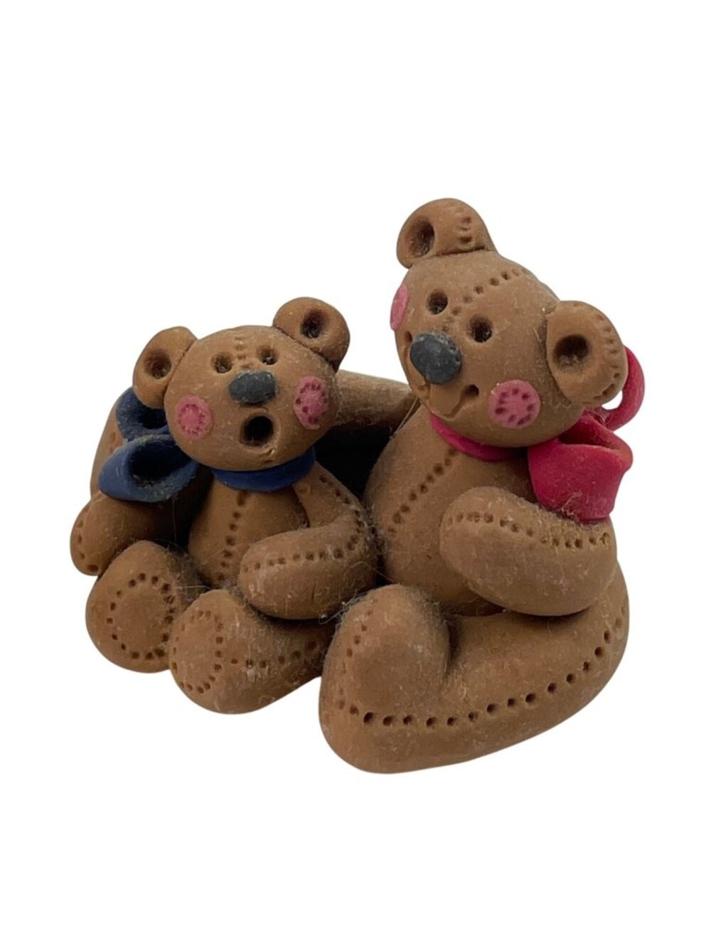 Vintage Handmade Set of 3 Polymer Clay Brown Bear Miniature Figurines - Picture 4 of 12